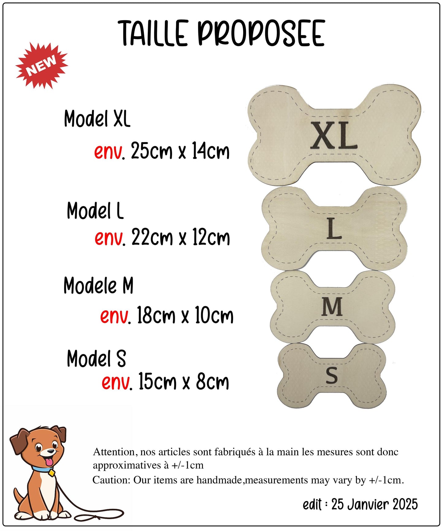 Jouet pour chiens en forme d'os, brodé, avec couineur, différentes tailles, plusieurs coloris