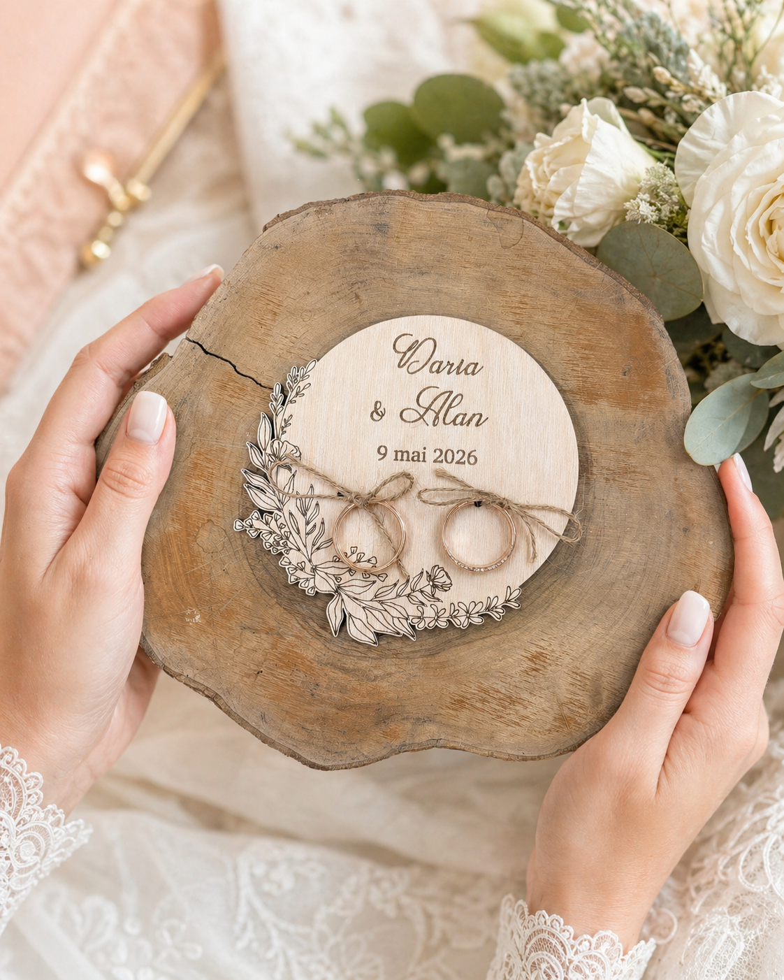 Porte alliances en bois – thème fleuri