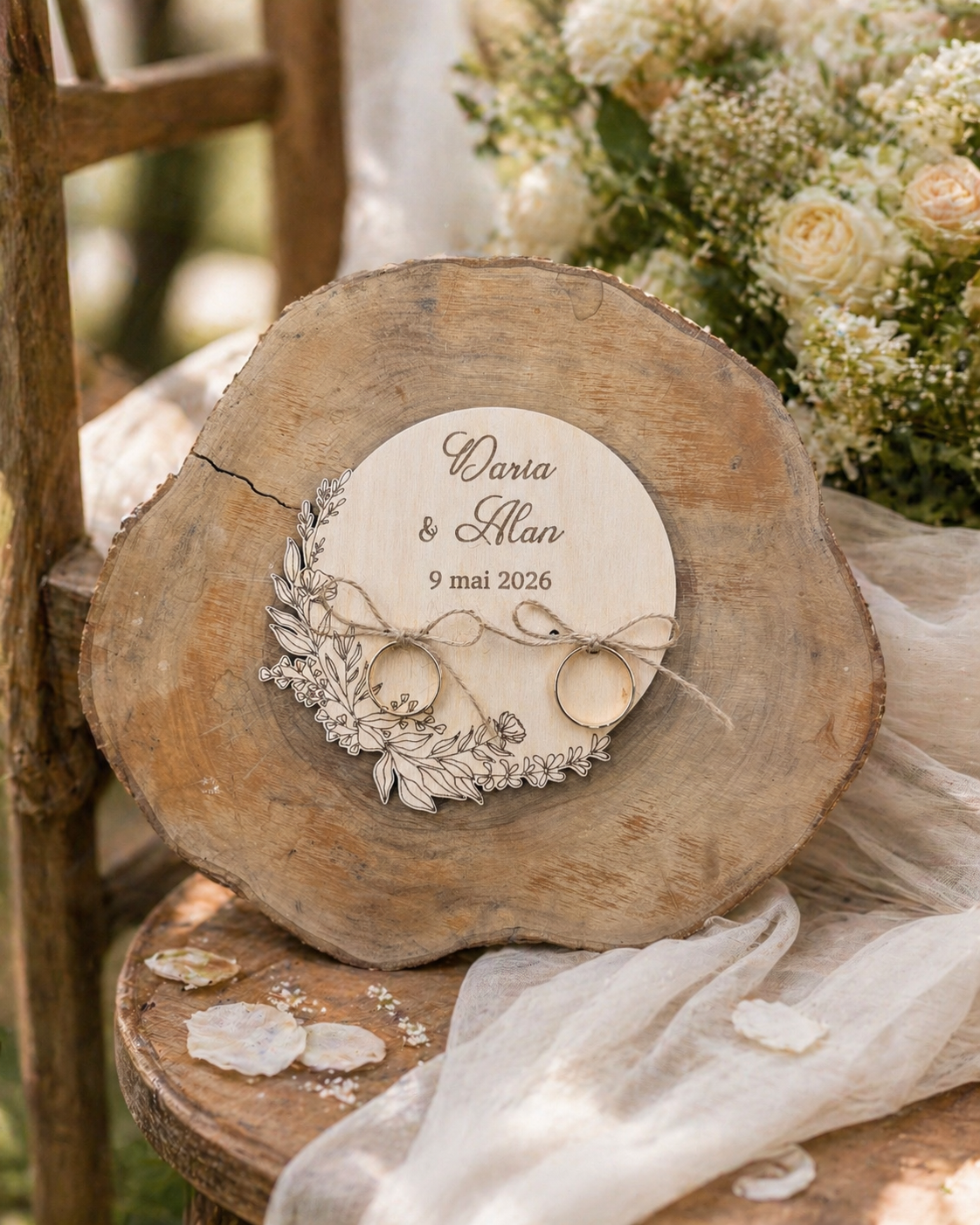 Porte alliances en bois – thème fleuri
