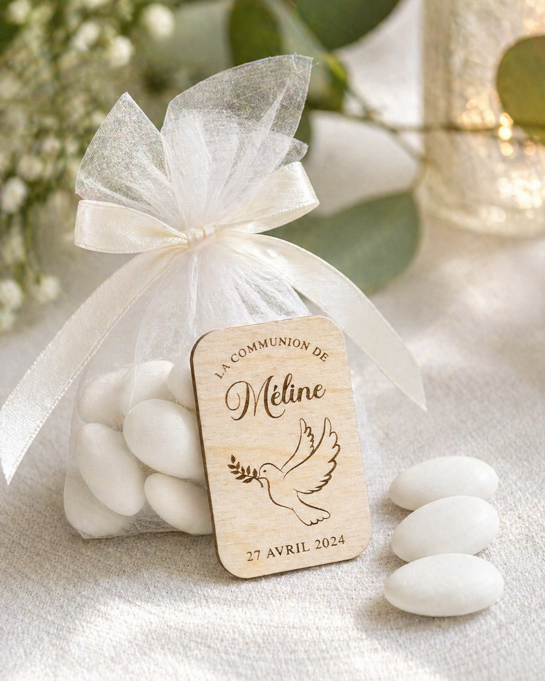 Magnet de communion en bois personnalisé – souvenir invité