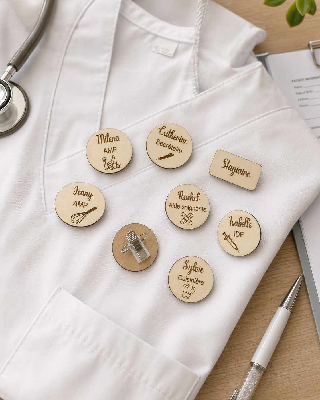 Badge en bois personnalisé