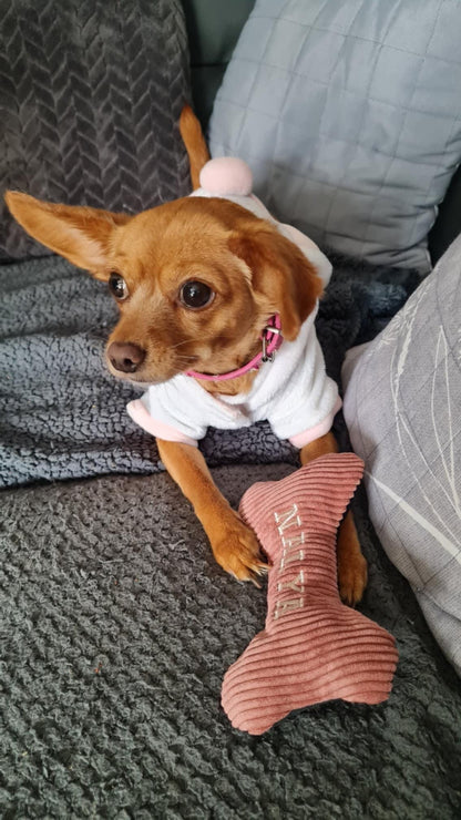 Jouet pour chiens en forme d'os, brodé, avec couineur, différentes tailles, plusieurs coloris